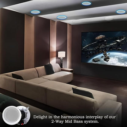 Home Audio System Kit - 7.2 Channel 1500W Bluetooth Amplifier w/ 8 Qty of 8" Framed Ceiling Speakers 300 W Each, 4-Ch Speaker Selector, 2 Qty of Mic, 250 ft Speaker Wire & Remote by Vaiyer