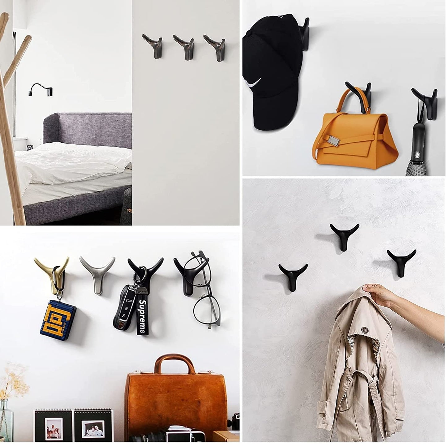 NETLKLA 4 Packs Towel Hooks,Coat Hook Cow Head Wall Hooks, Metal Heavy Duty Wall Hooks for Hanging Coats, Hats, Bags, Kitchenware and Towels in Living Room, Kitchen, Bedroom and Bathroom (Black)