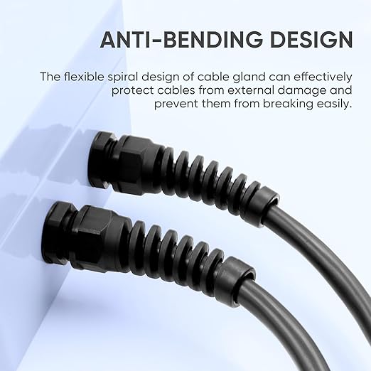 Strain Relief Cord Connector,LISTENJIALE 2Pcs NPT 3/4" Waterproof Cable Gland Flex Spiral Strain Relief Adjustable 12.5-18mm Cable Connector Nylon Joint with Gaskets(Black)