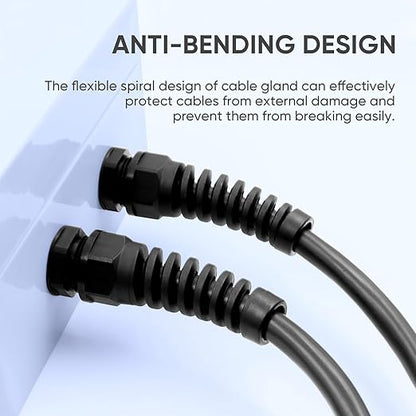 Strain Relief Cord Connector,LISTENJIALE 2Pcs NPT 1/4" Waterproof Cable Gland Flex Spiral Strain Relief Adjustable 4-8mm Cable Connector Nylon Joint with Gaskets(Black)