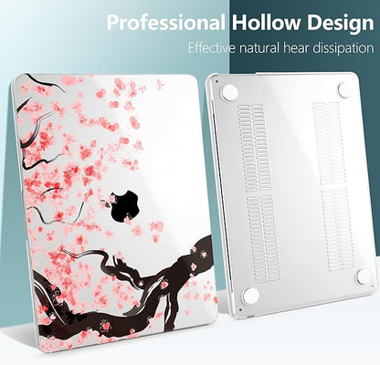 TWOLSKOO for M4 MacBook Air 13.6 inch Case 2025-2022 Release M4 A3240 M3 A3113 M2 A2681, Plastic Hard Shell & Screen Protector & Keyboard Cover & Trackpad Film, Cherry Blossoms