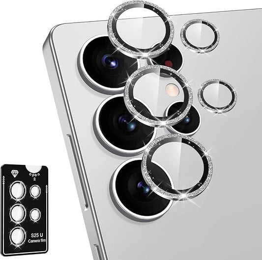 Avocase for Samsung Galaxy S25 Ultra Camera Lens Protector, Individual Metal Ring Tempered Glass Lens Cover, [Strong Adsorption] Scratch Resistant Ultra-Thin HD Clear Lens Cover, 1 Set-Silvery Sparkly