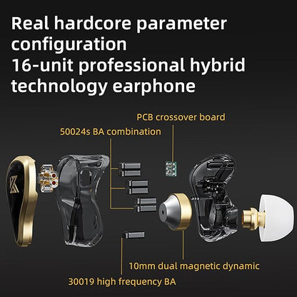CCA KZ ZAS in Ear Monitor Headphones 16 Units 7BA 1DD Hybrid Drivers HiFi IEM Earphones High Clarity Wired Earbuds for Musicians Singers Audiophile Dj Drummers