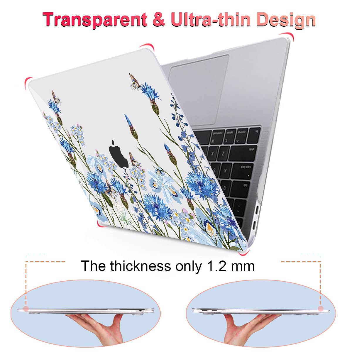 LCMOCICO for MacBook Pro 13 Inch Case 2022 M2 2020 2021 A2338 M1 A2251 A2289 with Touch Bar & Touch ID, Plastic Hard Case Keyboard Cover Screen Protector Webcam Cover Brush, Tropical Blue Flowers