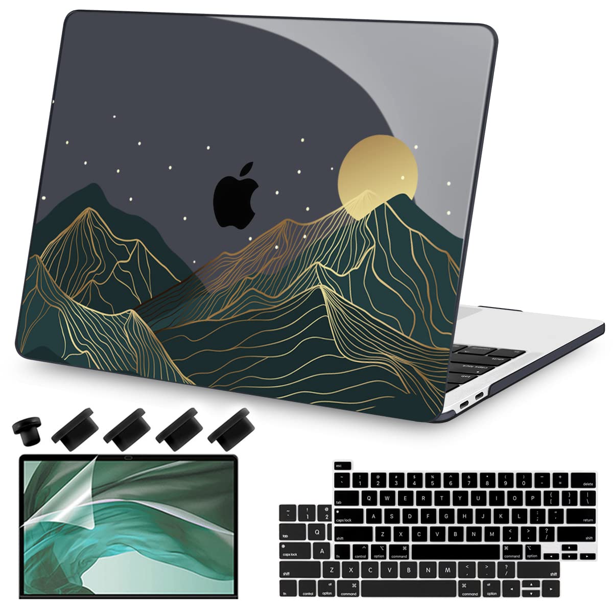 Teryeefi MacBook Pro 13 Inch Case, Hard Shell, Keyboard Cover, Screen Protector, A2338 A2251 A2289 A2159 A1989 A1706, Landscape