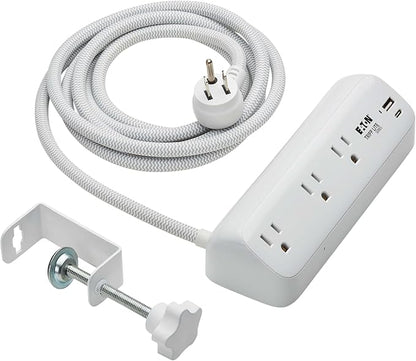 Eaton Tripp Lite Series Desk Clamp Power Strip Surge Protector, 3-Outlets, USB-A & USB-C Charging Ports, 900 Joules, 8ft Braided Flat Extension Cord, Lifetime Manufacturer's Warranty (TLP308U20CLAMP)