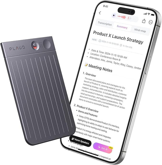 Plaud Note AI Voice Recorder Black with Black Case, App Control, Transcribe & Summarize with AI Technology, Support 112 Languages, 64GB Memory, Audio Recorder for Lectures, Meetings, Calls