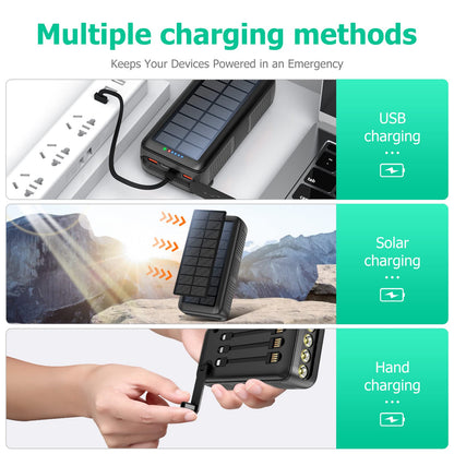 Solar Charger Power Bank 63200mAh, Portable Charger with Dual Outputs & Dual Inputs 4 LEDs Flashlight, Hand Crank Power Bank Fast Charging Battery Pack for Outdoor Camping Survival Gear (gray)