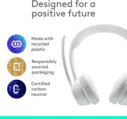 Logitech Zone 300 Wireless Bluetooth Headset with Noise-Canceling Microphone, Compatible with Windows, Mac, Chrome, Linux, iOS, iPadOS, Android – Off-White