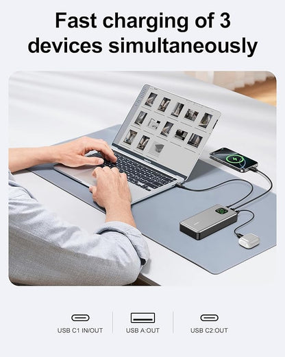 65W Power Bank, 25000mAh Laptop Portable Charger, 100W Total Fast Charging Battery Pack for MacBook Dell XPS iPad Tablet Steam Deck iPhone 17-12 Series Samsung Switch and More Silver