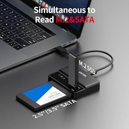 Unitek M.2 NVME SATA SSD Enclosure-2 in 1 Tool-Free Portable 10Gbps NVMe PCI-E M.2 and SATA SSD External Adapter USB 3.2 Hard Drive Reader for 2230/2242/2260/2280 NVMe and 2.5" /3.5" SSD