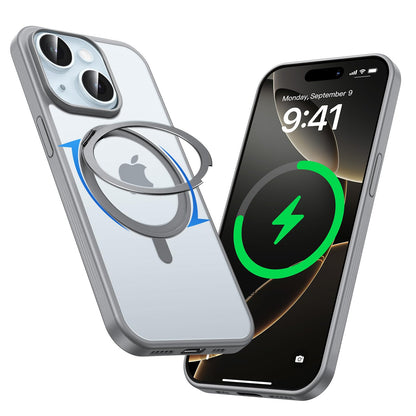 MAGIC JOHN 360° Rotatable Magnetic Invisible Stand for iPhone 15 Case [Anti-Slip Grip] [Compatible with MagSafe] 16FT Shockproof for iPhone 15 Case with Kickstand, Black