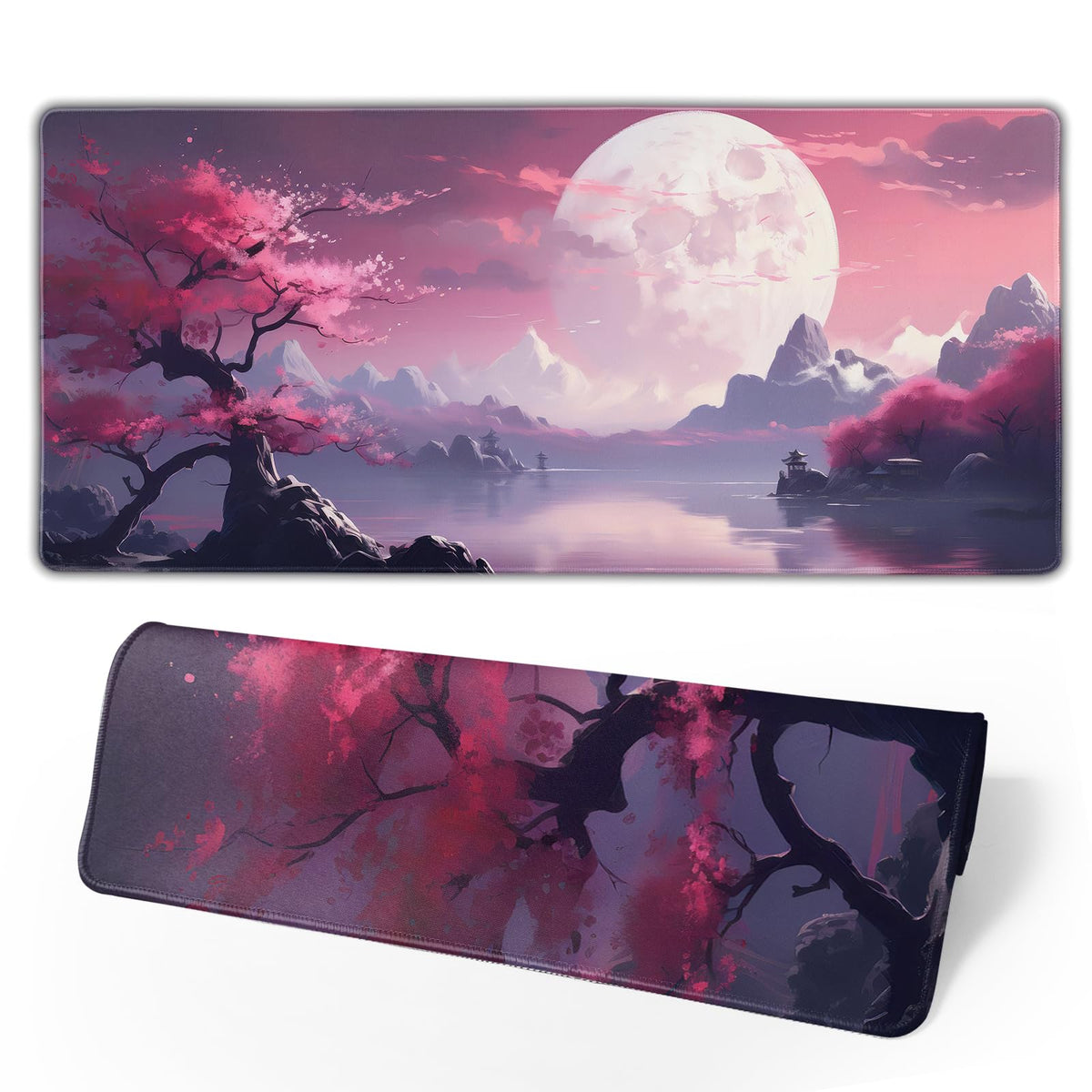 Darkness Red Moon Desk Mat Japanese Mouse Pad, Large Japanese Desk Mat, XL Anime Gaming Keyboard Mat, Non-Slip Rubber Base, Big Extended Desk Protector for Home Office, 31.5”x11.8”