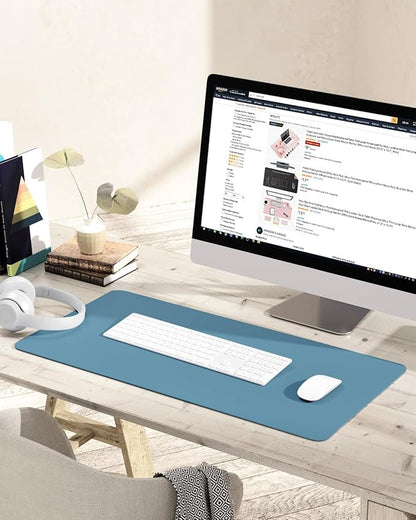 Non-Slip Desk Pad, Waterproof PVC Leather Desk Table Protector, Ultra Thin Large Mouse Pad, Easy Clean Laptop Desk Writing Mat for Office Work/Home/Decor (Blue, 31.5" x 15.7")