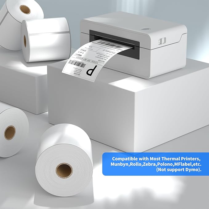 FungLam 4"x6" Direct Thermal Shipping Labels, 450 Labels Per Roll, 12 Rolls,1" Core, Perforated, White Mailing Postage Shipping Label Compatible with Zebra 2844 ZP-450 ZP-500 ZP-505