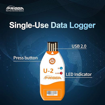 Frigga 10pcs USB Temperature Data Logger Single Use Temperature Recorder 100 Days High Accuracy Thermometer Monitor 14400 Points with PDF CSV Report,U2