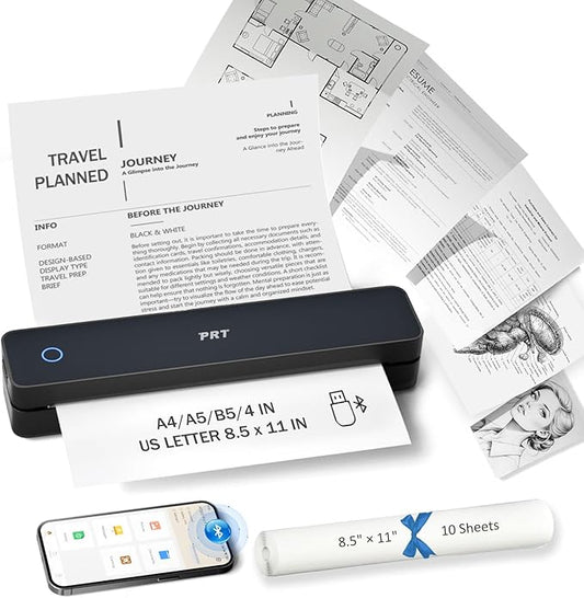 Inkless Portable Printer for Travel, Wireless Thermal Printer Support 8.5 x 11 Inch US Letter A4 B5, Bluetooth Mobile Printers with iOS, Android, Laptop for Home Use, Car, Office, School, Black