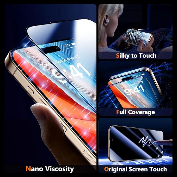 UniqueMe for iPhone 16 Pro Screen Protector - [Military Grade Shatterproof & 9H+ Hardness] Screen Protector 16 Pro Tempered Glass Full Coverage Protection, Easy Installation, 2 Packs