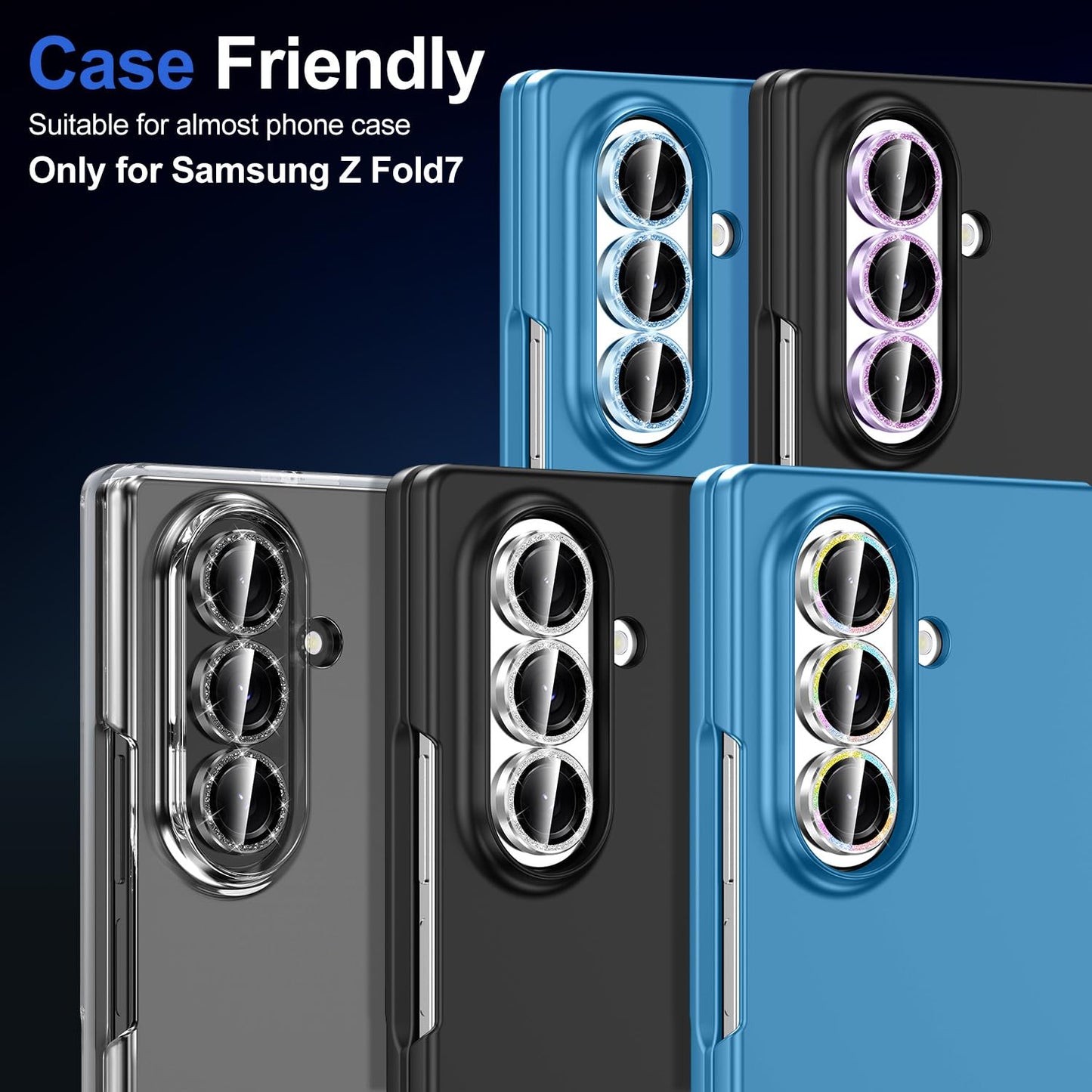 Avocase for Samsung Galaxy Z Fold 7 Camera Lens Protector, Individual Metal Ring Tempered Glass Lens Cover, [Strong Adsorption] Scratch Resistant Ultra-Thin HD Clear Lens Cover, 1 Set-Colorful Sparkly