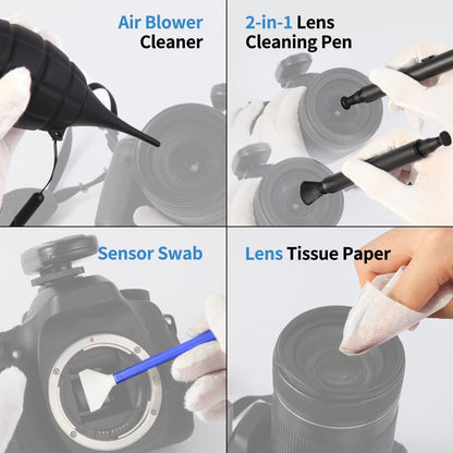 Camkix 14-in-1 Camera Lens Cleaning Kit - Includes Advanced Large Silicone Air Blower, 2in1 Lens Cleaning Pen, Dry Swabs, Cleaning Paper, 30 ML Optical Lens Spray for Mirrorless Cameras, APS-C, DSLR
