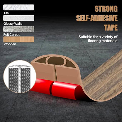 Floor Cord Cover Self Adhesive Cord Hider,3.3FT Cable Management, Extension Strip Protector for Wires, Prevent Cable Trips for Offices, Gyms, Exhibitions Cavity:0.3"(W) x0.28(H) Woodsmokedbrown
