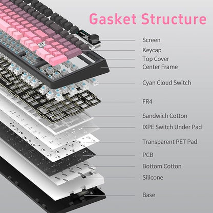 NACODEX Ajazz AK980 Pink Gaming Machanical Keyboard Gift Switch Full Size RGB Gasket Mount 8000mAh Triple Modes Custom Keyboard with Five Layer Pad | Knob Control