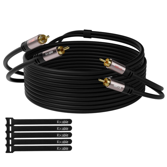 RCA Cable 35 FT, 2RCA Male to 2RCA Male Stereo Audio Cables, Dual Shielded Digital Analogue, 2 RCA Subwoofer Cord for Home Theater, HDTV, Amplifier, Hi-Fi System, Car Audio, Speaker, 23AWG OFC Core