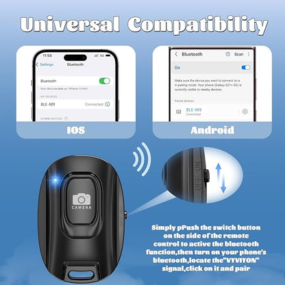 MAIRAN Rechargeable Wireless Camera Remote Shutter for iPhone and Android Smartphones, Bluetooth Phone Remote Control,Selfie Button for Photos and Videos Charging Cable and Wrist Strap Included-Black