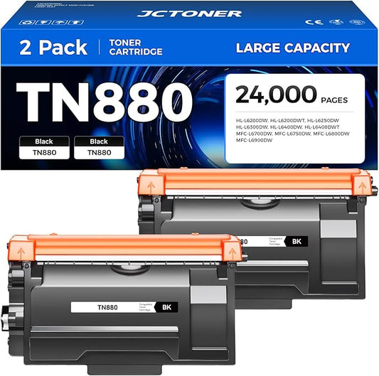 JCTONER TN880 Black Toner Cartridge 2-Pack High Yield Compatible for Printer Ink