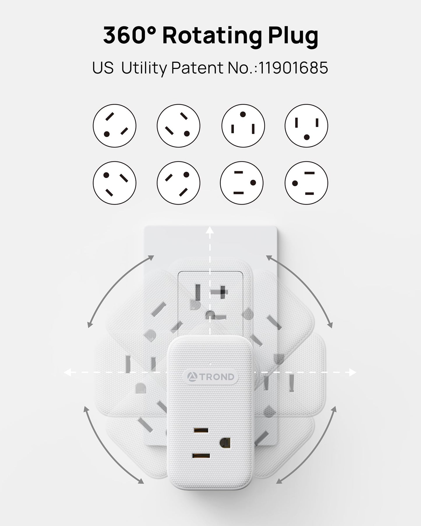 TROND Multi Plug Outlet Extender 2 Pack, 3 Way Outlet Splitter with 360 Rotating Plug, PD 20W USB C Charger Station, Sideways Adapter for Kitchen Bathroom Cruise Ship Travel Essentials