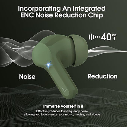 Wireless Earbuds, Bluetooth 5.4 Headphones HiFi Stereo, Bluetooth Earbuds with ENC Noise Cancelling Mic, IP7 Waterproof in Ear Earphones, 48H, LED Display Ear buds for Pad Workout Sports, Retro Green