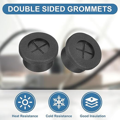 uxcell 4Pcs Cable Cord Grommet, 5/8"(16mm) Rubber Desk Grommets Wire Pass Through Hole Cover with Marked Cable Ties for Home Office Cable Wire Protection, Black
