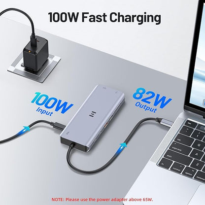 USB C Docking Station 4 Monitors,13 in 1 Laptop Docking Station 3 Monitors with Dual HDMI,8K DP,VGA,10Gbps USB A/C Data Transfer, PD Charging,USB C Hub Multiport Adapter for Windows/Mac OS Laptop