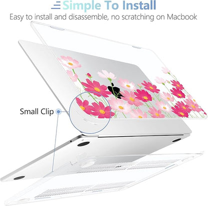MEEgoodo for M4/M3/M2 MacBook Air 15.3 inch Case 2025 2024 2023, Case Fit Model (A3241/A3114/A2941) for MacBook Air 15 inch, Laptop Hard Shell with Keyboard Cover, Bright Pink Flowers