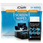 iCloth Screen Cleaner Wipes Individually Wrapped Travel Size Streak-Free (24 Large Wipes)