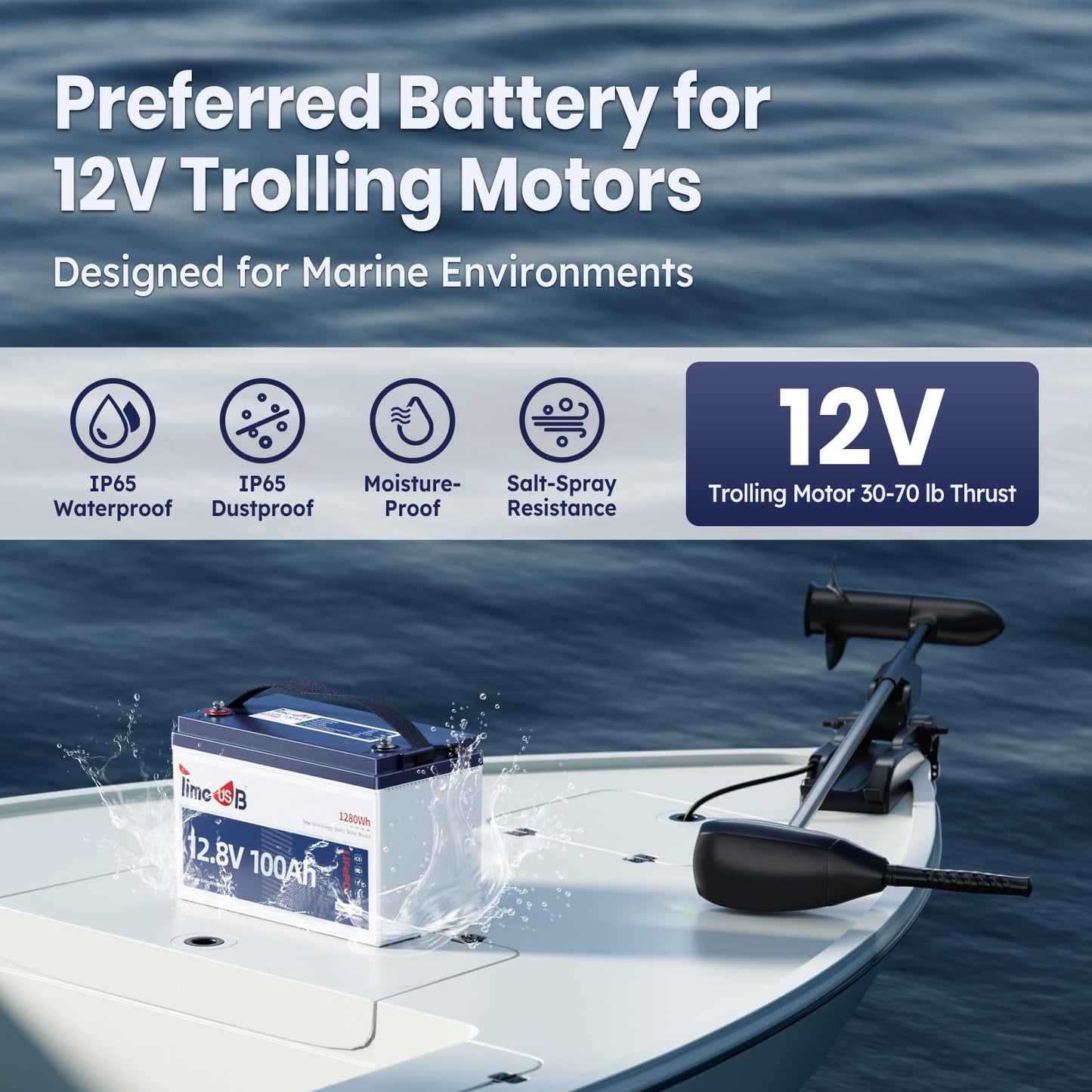 12.8V 100Ah Trolling Motor LiFePO4 Battery with Low-temp Protection, Timeusb Group 31 Lithium Battery, Up to 15000 Deep Cycles Battery for RV, Solar, Travel Trailer, Energy Storage- Off Grid