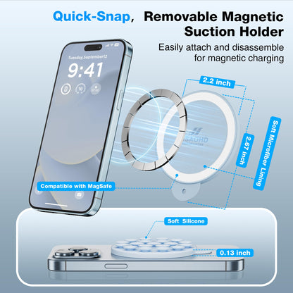 HSAOHD Magnetic Suction Cup Phone Mount with MagSafe, Silicone Hands-Free Grip Holder for iPhone Case and Android, Mirror Shower Phone Stand for Makeup FaceTime Gym Kitchen Bathroom, Baby Blue