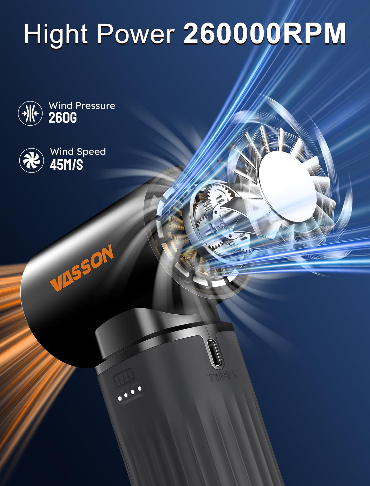 VASSON Compressed air Duster High-Speed Brushless Motor, 3-Speed Adjustable
