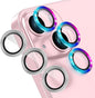 AGVEE 3+3 6 Pack for iPhone 15 6.1" / 15 Plus 6.7" Camera Lens Cover Protector, Metal Ring 9H Tempered HD Glass Camera Cover Protector Film, Silver