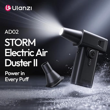 ULANZI AD02 Storm Electric Air Duster V2, 13W High-Speed Compressed Air Duster, 12.5W Fast Charge, Variable Speed, with 200-Mesh Filter & LED Light, Portable Mini Dust Blower for Camer Cleaning