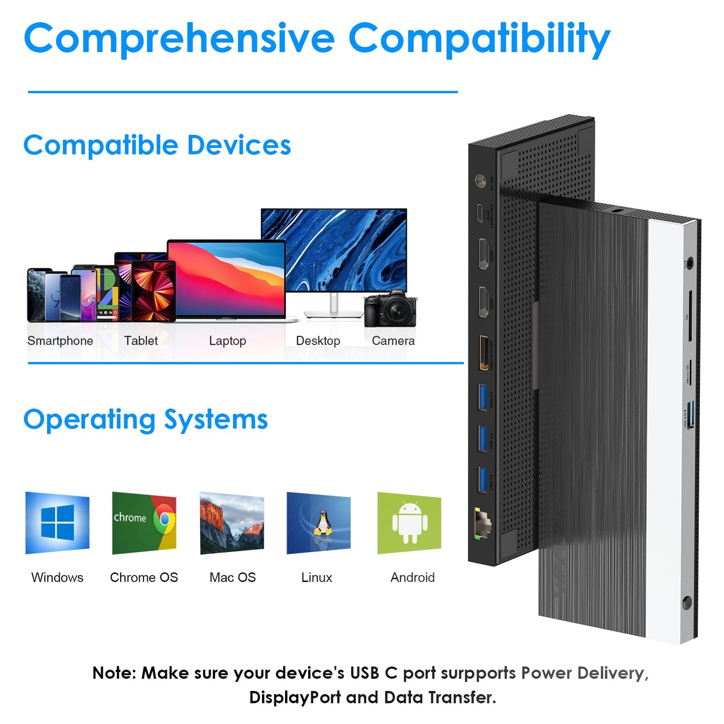 WAVLINK USB C Docking Station 3 Monitor with 100W PD, USB-C Laptop Dock Triple Display for Dell Hp Lenovo Windows, Type C Adapter Hub - Dual HDMI, DisplayPort, Ethernet, 4 USB3.0, SD/TF Slot, Audio