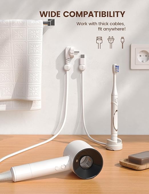 6Pack Rotatable Cord Organizer Cable Clips - Lamicall [1s Lock] Spring Cord Holder, Desk Phone Charger Cable Management, Wire Keeper for Nightstand, Office Accessories & Halloween Desk Organizers
