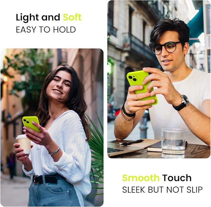 FireNova Designed for iPhone 15 Plus Case, Silicone [Camera Protection] Case with [2 Screen Protectors], Soft Anti-Scratch Microfiber Lining Inside, 6.7 inch, Fluorescent Green