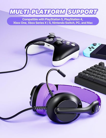S30 Gaming Headset with Microphone,198g Lightweight Design, Wired Gaming Headphones for Xbox, Xbox Series X|S, PS5, PS4, Switch, PC, Noise Cancelling Mic, Soft Earmuffs (Purple)