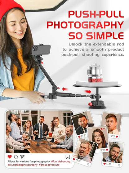 360° Spinning Camera rig, 360 Degree Spinner with 43.3in Extension Poles Professional Photography Turntable Rotating Camera Slider 360° Rotating Shooting Suction Cup Base with Multiple Interfaces