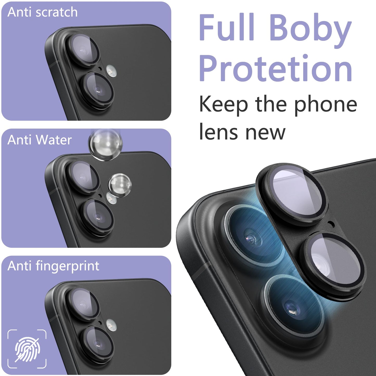 SHANG PIN JIA 2 Pack Camera Lens Protector for iPhone 16/16 Plus,[Not Easy to Breakn ] AR Tempered Glass Strong Adsorption Metal Camera Cover Screen-Cyan