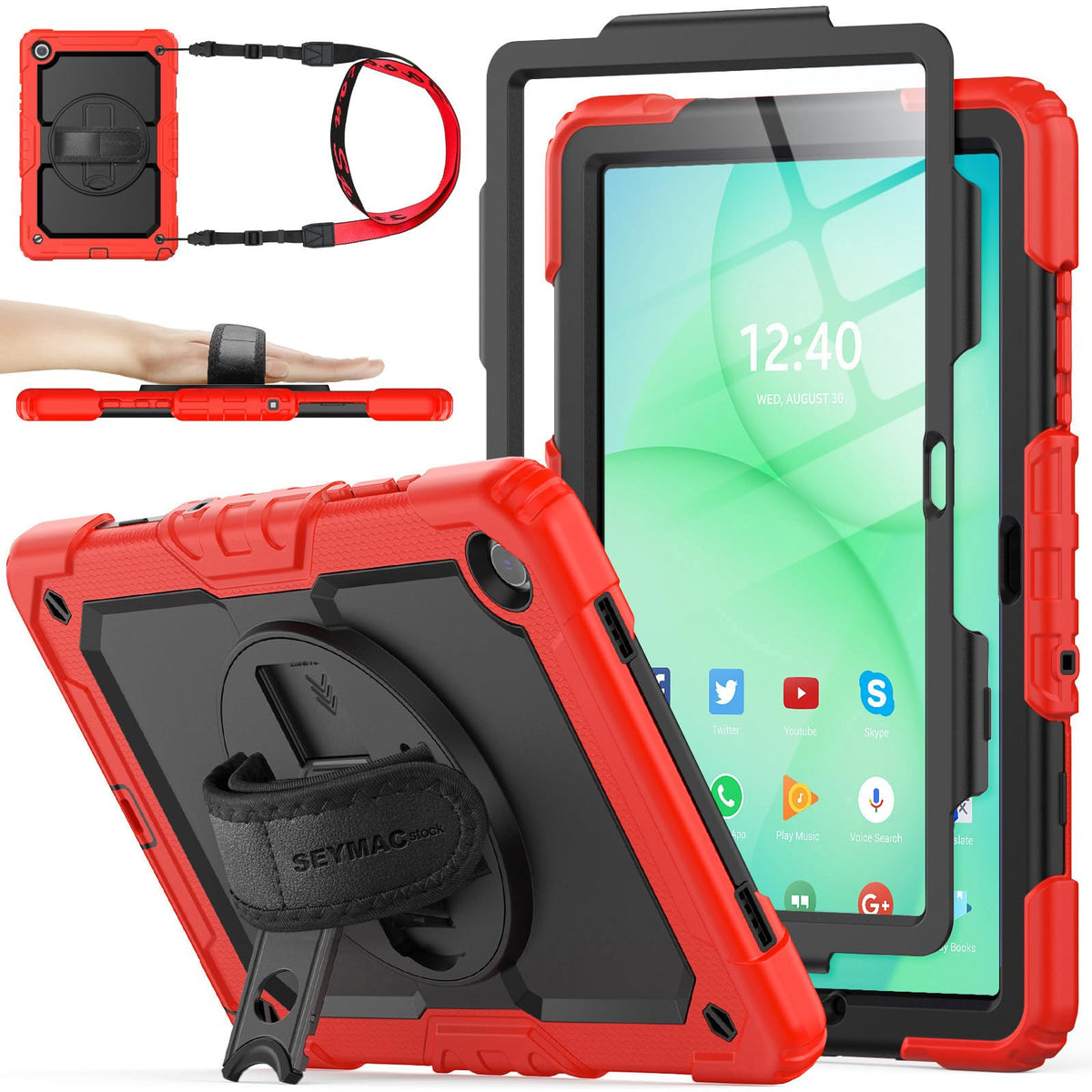 SEYMAC stock Case for Samsung Galaxy Tab A11+ Plus/A9+ Plus 11'', Full-Body Drop Protection Case with Screen Protector Pencil Holder [360° Rotating Hand Strap] &Stand, Purple+Colorful