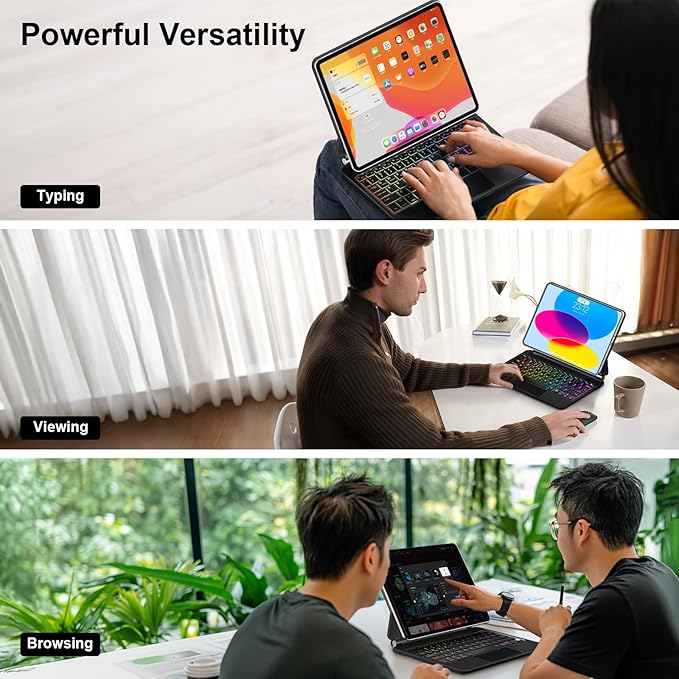 for iPad 11th (A16) & 10th Generation Case with Keyboard – Magic-Style Magnetic – Floating Cantilever Stand - Multi-Touch Trackpad Keyboard Case for iPad 11 inch 2025&10th Gen 10.9 inch (Cool Black)