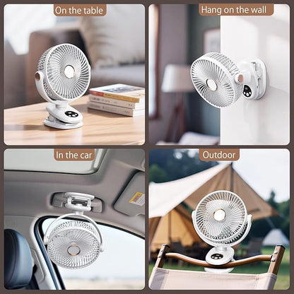iNeibo 10000mAh Portable Clip on Fan, 90° Oscillating Fan, 8 Inch Rechargeable Battery Operated Desk Fan, Strong Airflow, 5 Speeds, Sturdy Clamp for Golf Cart Home Office Outdoor Travel (White)
