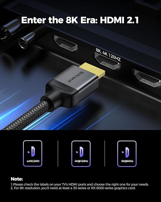 Silkland Long 10K 8K HDMI 2.1 Cable 33ft, (Upgrade Braided) Ultra High Speed HDMI Cable [8K@60Hz, 4K@120Hz] 48Gbps, HDR 10+, eARC, ARC, HDCP 2.2&2.3, Compatible for PS5/Xbox/Soundbar/Roku TV